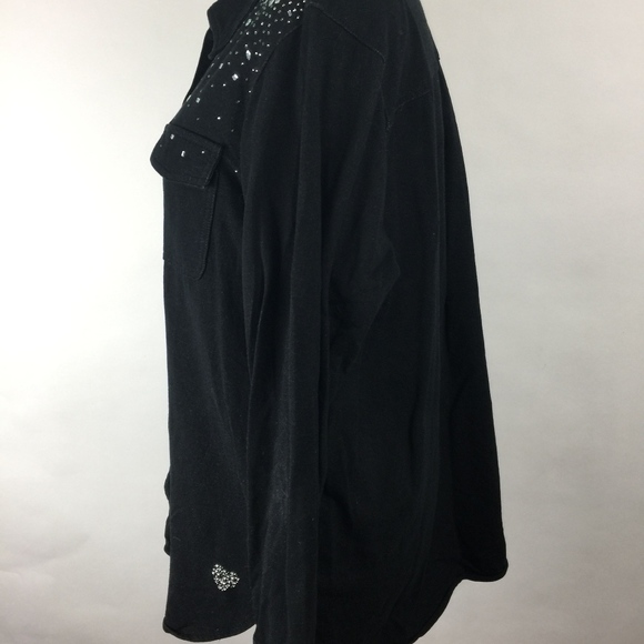 Quacker Factory Black Rhinestone Studded Shirt 1X - Picture 5 of 8